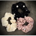 Scrunchie strikk med stener & perler