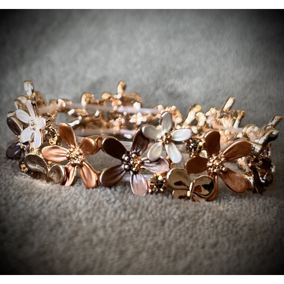 Scrunchie Blomster Champagne m/gull