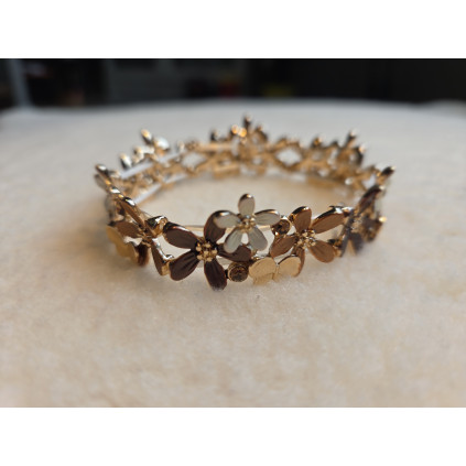 Scrunchie Blomster gyllen  m/rosegull